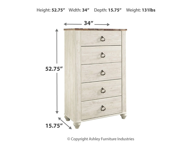 Willowton Sleigh Bed With Mirrored Dresser, Chest And Nightstand