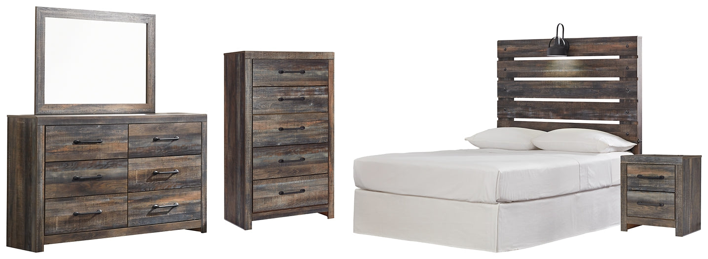 Drystan Full Panel Headboard with Mirrored Dresser, Chest and Nightstand