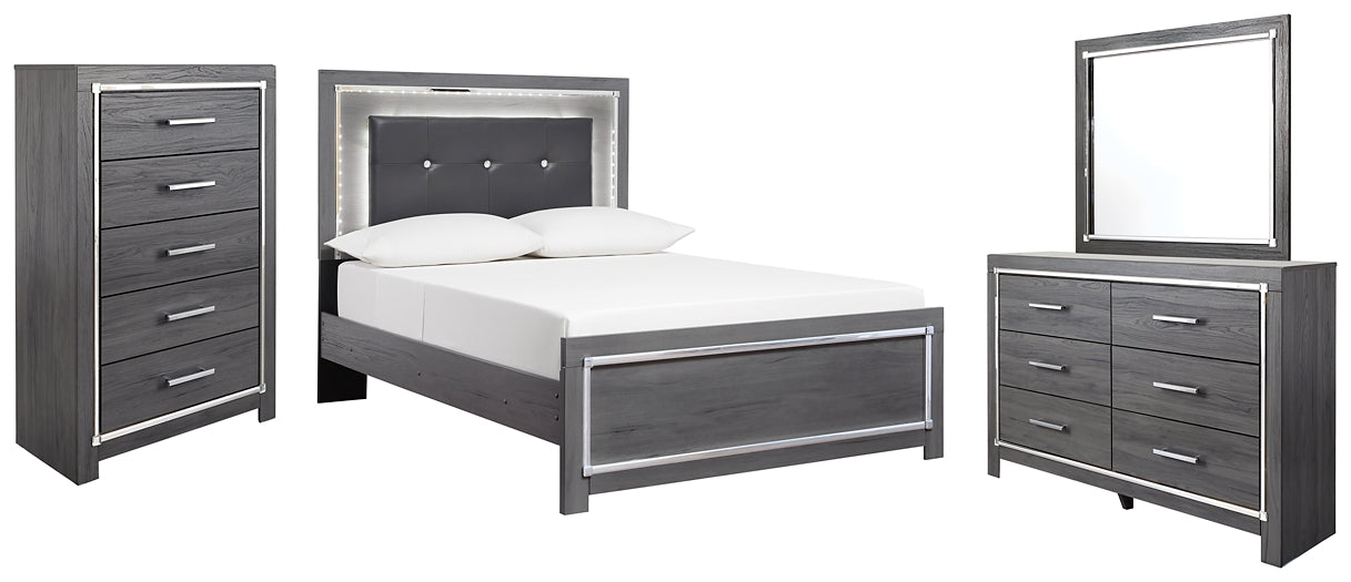 Lodanna Full Panel Bed with Mirrored Dresser and Chest