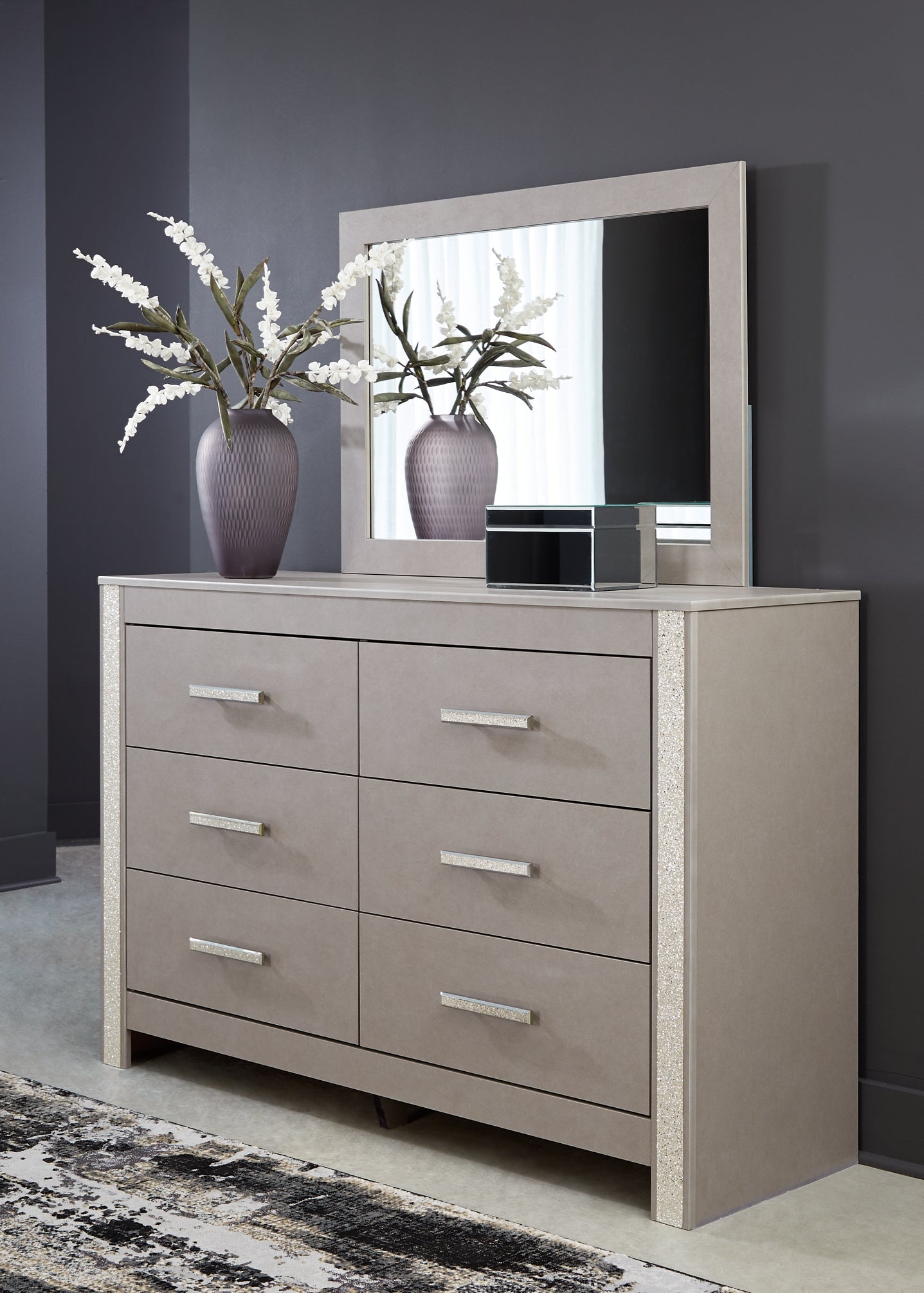 Surancha Full Panel Bed with Mirrored Dresser