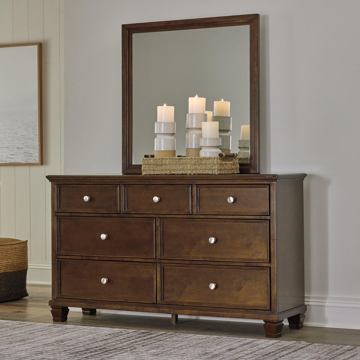 Danabrin Full Panel Bed with Mirrored Dresser, Chest and 2 Nightstands